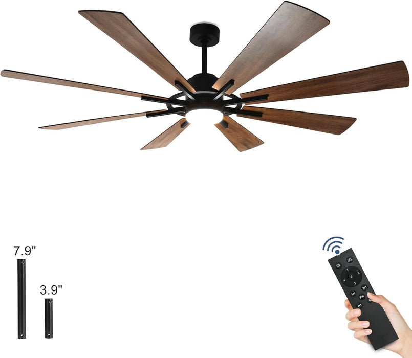 72 in. Large Outdoor Ceiling Fans with Lights and Remote, Black Large Modern Ceiling Fan, Silent Ceiling Fan for Living Room Bedroom Patio Hall Office-9-ErisView