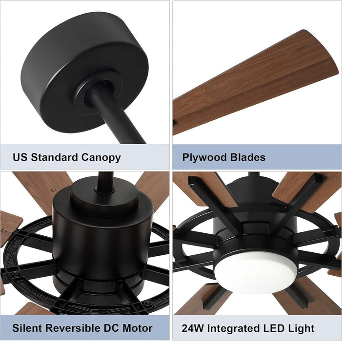 72 in. Large Remote Control Ceiling Fan and Light, Farmhouse Reversible Ceiling Fan for Living Room, Outdoor Fan for Patio, Black Outdoor Ceiling Fan-15-ErisView