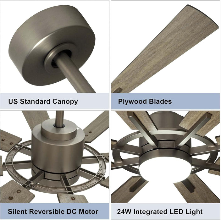 72 in. Large Remote Control Ceiling Fan and Light, Farmhouse Reversible Ceiling Fan for Living Room, Outdoor Fan for Patio, Black Outdoor Ceiling Fan-24-ErisView