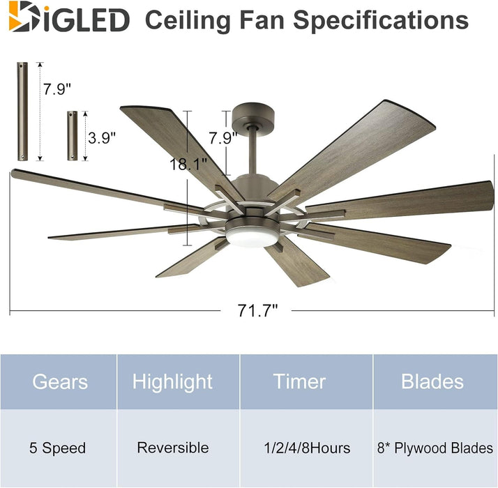 72 in. Large Remote Control Ceiling Fan and Light, Farmhouse Reversible Ceiling Fan for Living Room, Outdoor Fan for Patio, Black Outdoor Ceiling Fan-25-ErisView