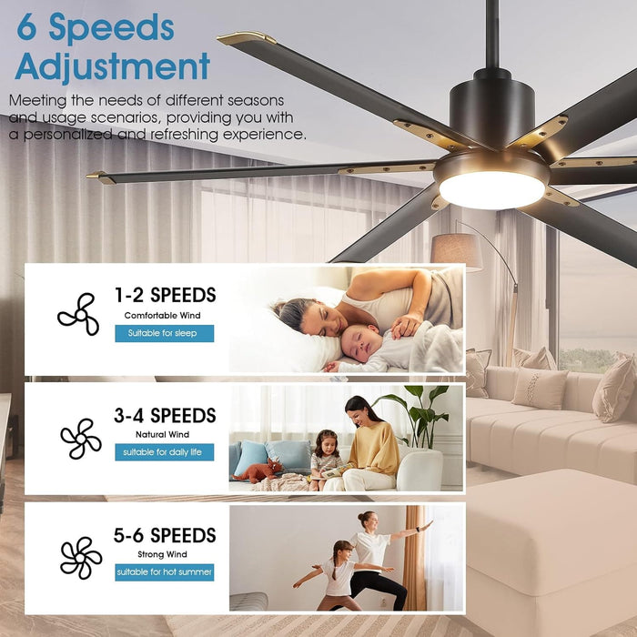 72 in. Large Remote Control Ceiling Fan and Light, Indoor Outdoor Industrial Ceiling Fans for Living Room Bedroom Patio Garage Porch-12-ErisView