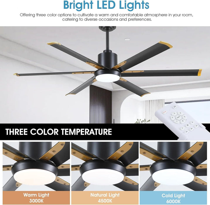 72 in. Large Remote Control Ceiling Fan and Light, Indoor Outdoor Industrial Ceiling Fans for Living Room Bedroom Patio Garage Porch-13-ErisView