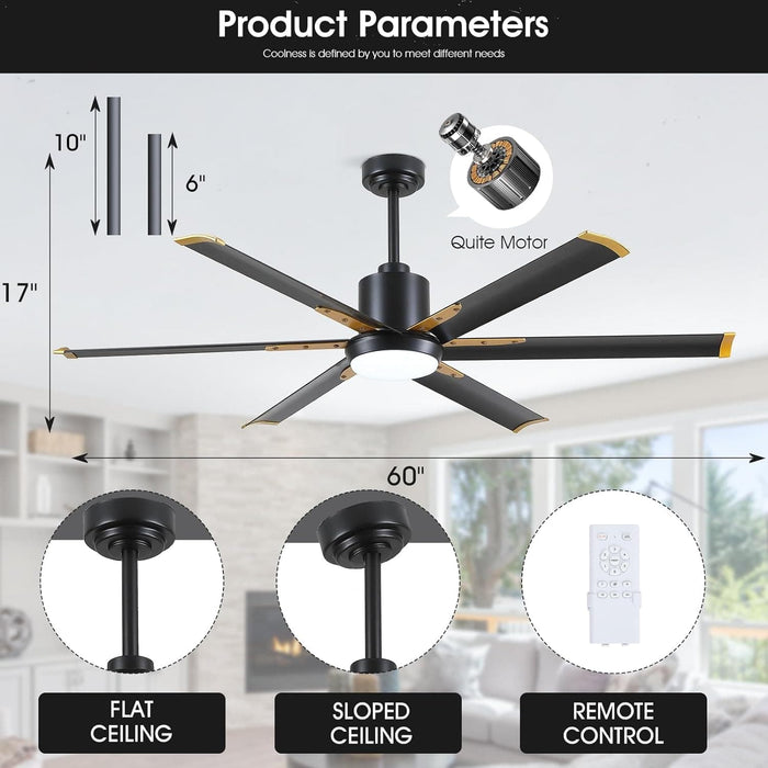 72 in. Large Remote Control Ceiling Fan and Light, Indoor Outdoor Industrial Ceiling Fans for Living Room Bedroom Patio Garage Porch-18-ErisView