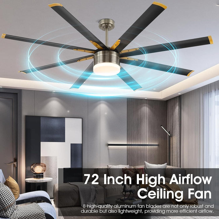 72 in. Large Remote Control Ceiling Fan and Light, Indoor Outdoor Industrial Ceiling Fans for Living Room Bedroom Patio Garage Porch-2-ErisView