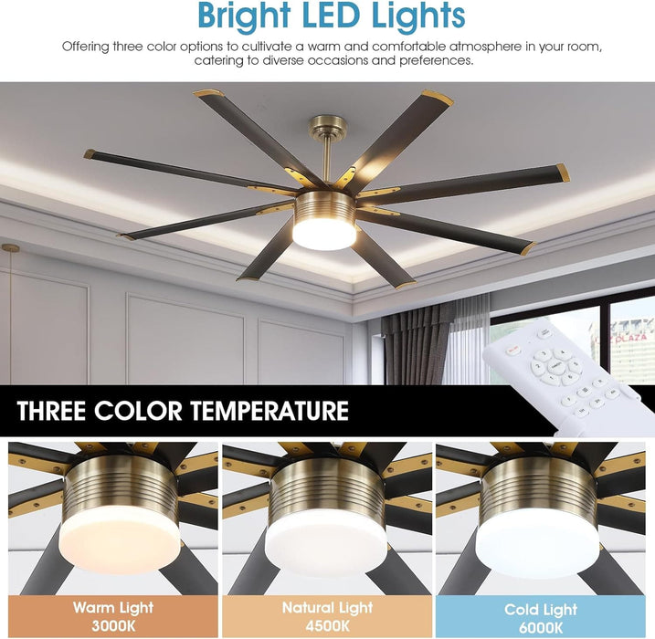 72 in. Large Remote Control Ceiling Fan and Light, Indoor Outdoor Industrial Ceiling Fans for Living Room Bedroom Patio Garage Porch-5-ErisView