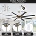 72 in. Large Remote Control Ceiling Fan and Light, Indoor Outdoor Industrial Ceiling Fans for Living Room Bedroom Patio Garage Porch-9-ErisView