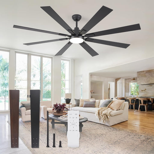 72 in. Large Remote Control Ceiling Fan and Light, Indoor Quiet Black Modern Ceiling Fan for Kitchen Living Room, Reversible Outdoor Fan for Patio-1-ErisView