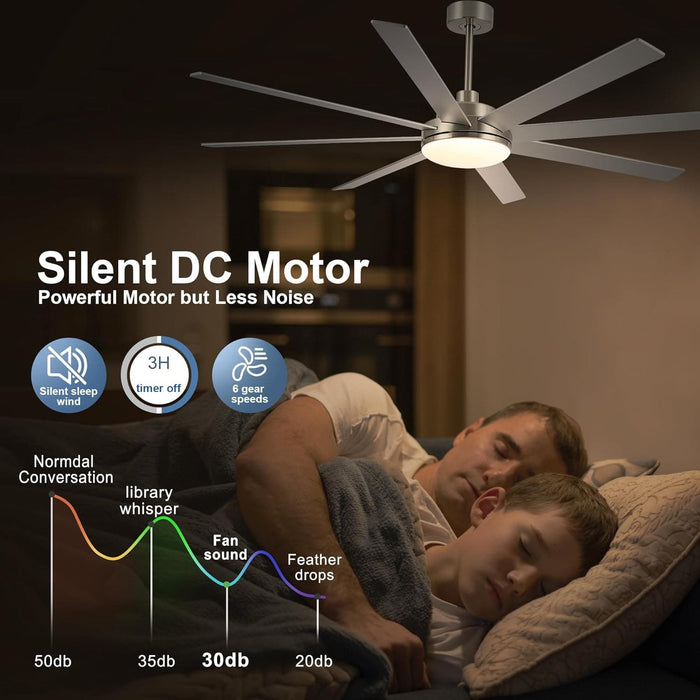 72 in. Large Remote Control Ceiling Fan and Light, Quiet Brushed Nickel Ceiling Fan for Bedroom Living Room, Outdoor Reversible Ceiling Fan for Patio-6-ErisView