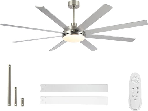 72 in. Large Remote Control Ceiling Fan and Light, Quiet Brushed Nickel Ceiling Fan for Bedroom Living Room, Outdoor Reversible Ceiling Fan for Patio-1-ErisView
