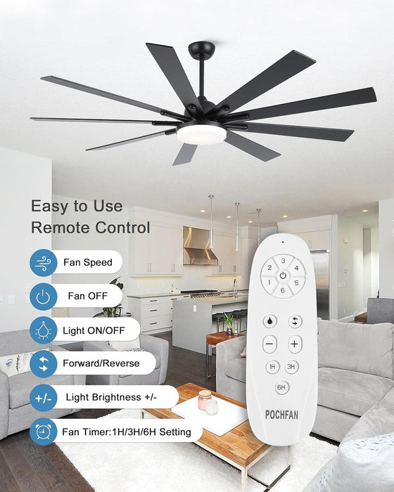72 in. Outdoor Remote Control Ceiling Fan and Light, Large Dimmable Modern Ceiling Fan, Outdoor Fan for Patio, Unique Ceiling Fans-8-ErisView