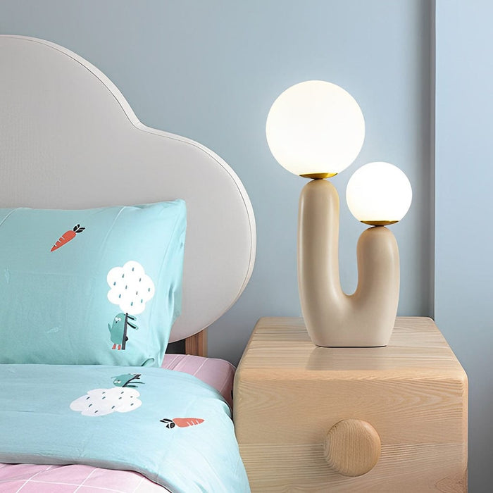 2-Light Pink Resin Smooth Oo Table Lamp Cactus LED Bedside Light