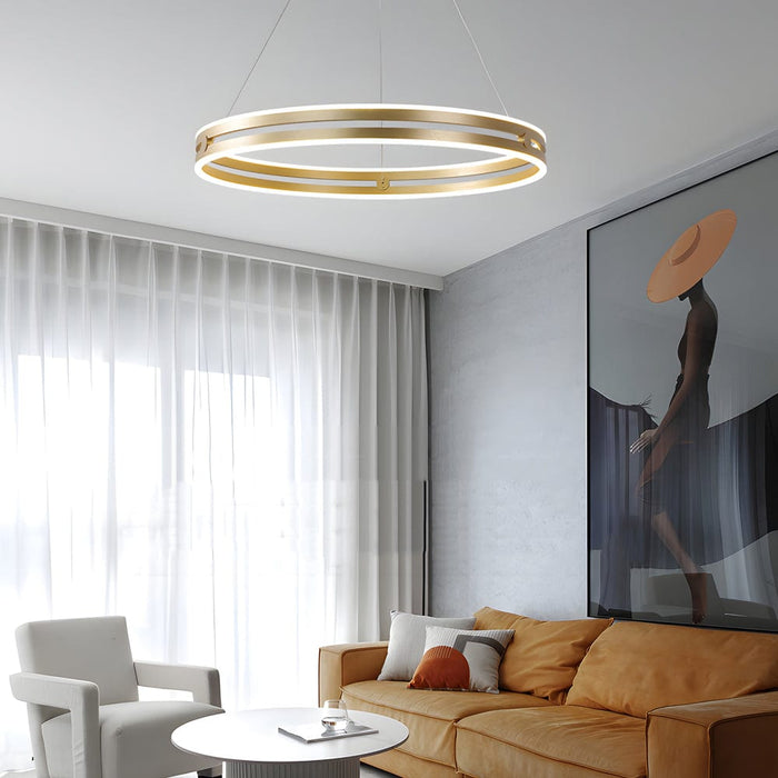 23.6-in Double Wheel Chandelier Modern LED Pendant Light. Black/Gold/Brown