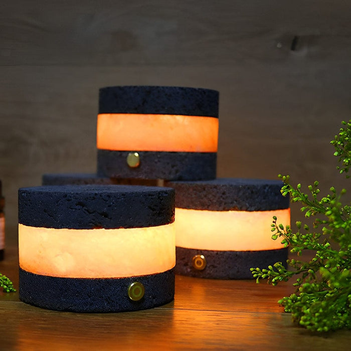 Round Square Rechargeable Volcanic Rock Himalayan Salt Table Lamp Mini LED Night Light