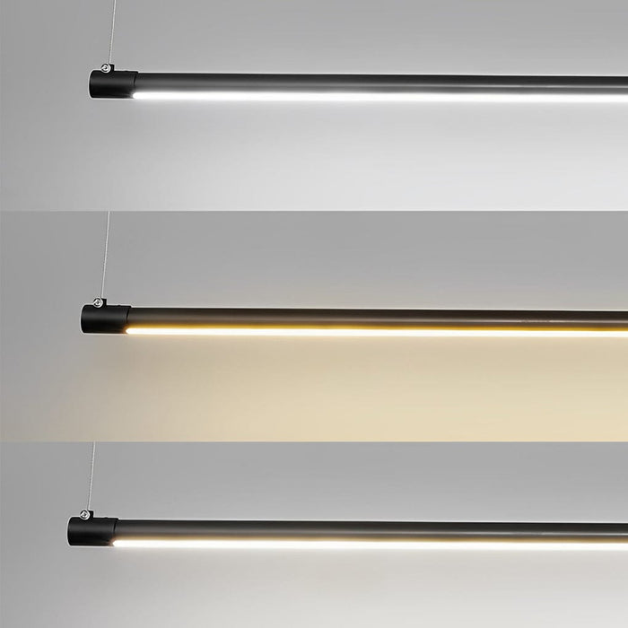 Minimalist Long Strip LED Stepless Dimming Black Nordic Chandelier Light