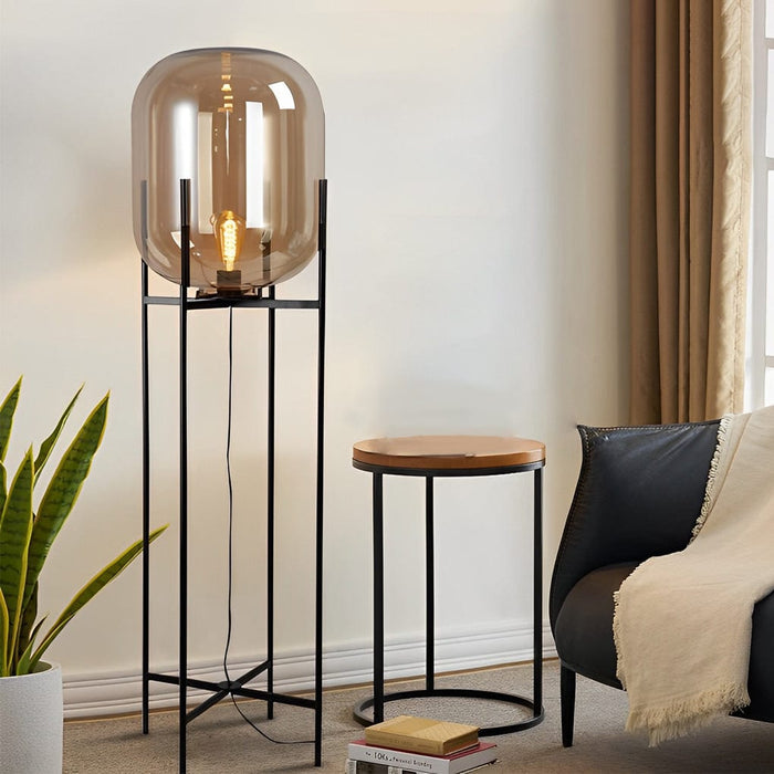Industrial Iron Column Oda Floor Lamp With Hand-blown Clear Glass Shade LED Standing Lamp