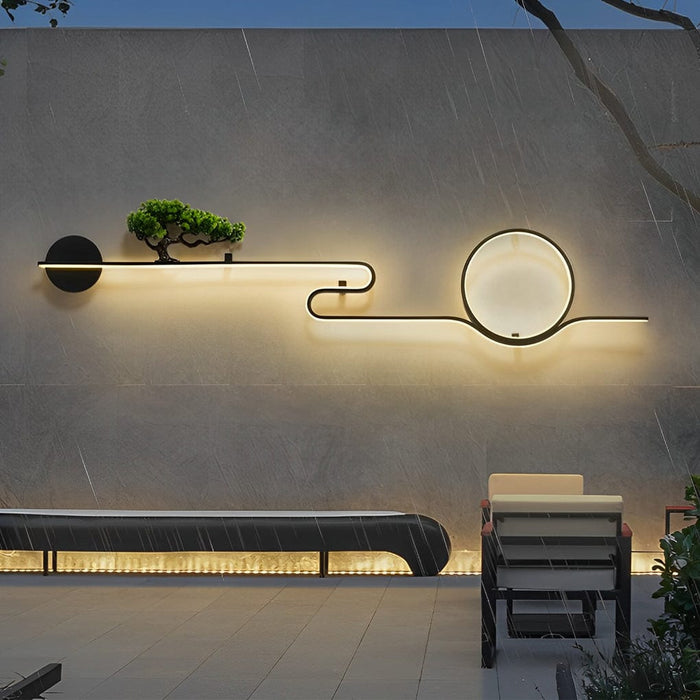 Moon Tree Scenery Waterproof LED Black Retro Outdoor Wall Lights Sconces