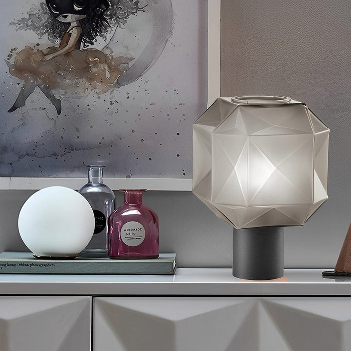 1-Light Cubo Table Lamp with Smoke Gray Novelty Glass Shade Bedroom Light