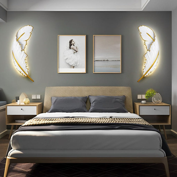 Creative Resin Feathers 3D Decor LED Dimmable White Wall Sconces Light