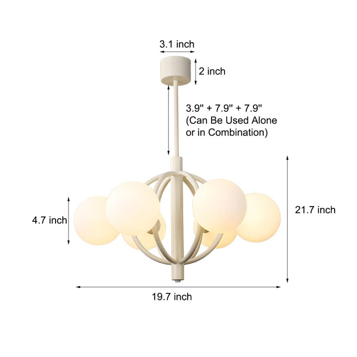 19.68-In. Midcentury 6-Light Beige Glass Sphere Chandelier