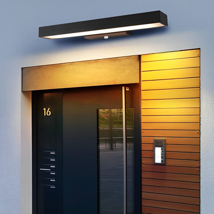 Rectangular Minimalism Waterproof Motion Sensor Black Modern Wall Lamp