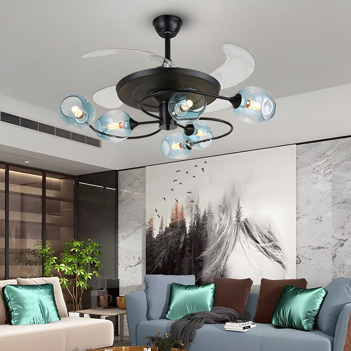 41-in 4 Blades Ceiling Fan Lights with 6/8-Light Glass Shades. Remote Control
