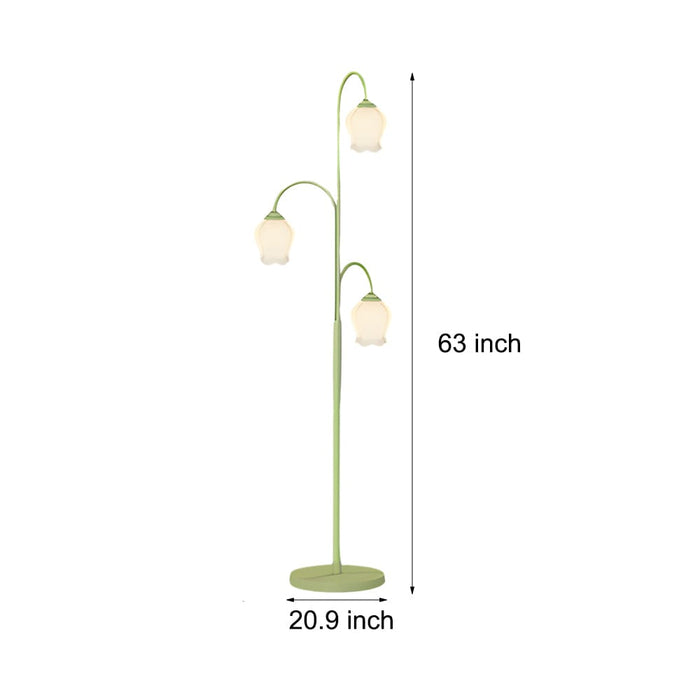 3 Flowers Pastoral Three Step Dimming Green Modern Floor Lamp Standing Lamp