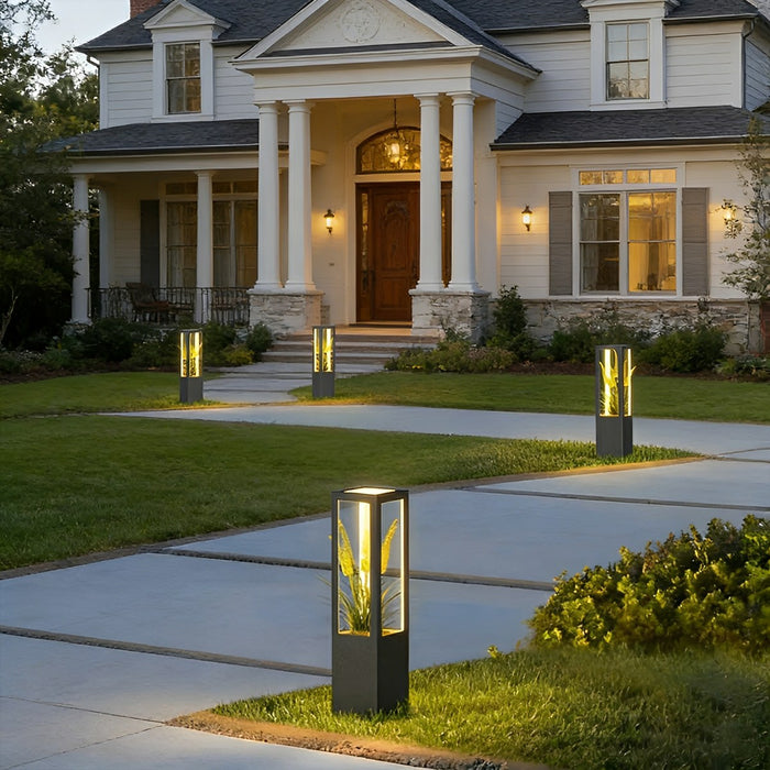 Solar/Hardwired Outdoor LED Pillar Light, IP65 Waterproof, Modern Garden Path Lighting, Hollow Planter Design