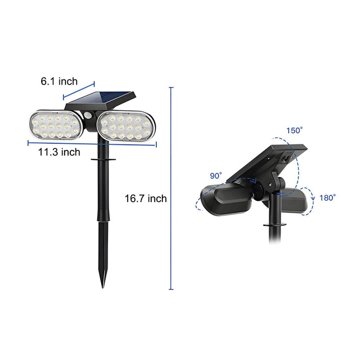 2 - Head Modern Black Solar LED Spotlight with Motion Sensor. Rotatable