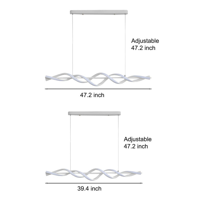 Long Strip Waves Spiral Dimmable LED White Modern Dining Room Chandeliers