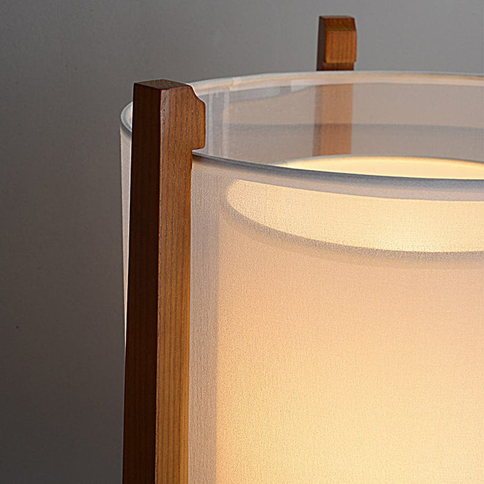 Mid Century Wooden Floor Lamp With Fabric Shade LED 3 Step Dimming Standing Lamp