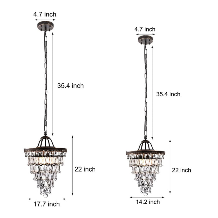Round Tiered Crystal Water Drop Aged Metallic American Chandelier