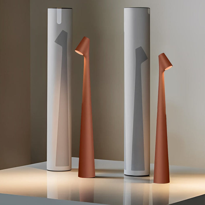Slim Sculpting Conical Stem Table Lamp Downward-Sloping Head USB Rechargeable Task Lighting