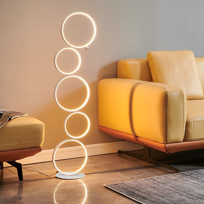 Aluminum 43 Inches 5 Rings Floor Lamp 3 Levels Dimming Circle Tower Floor Lamp