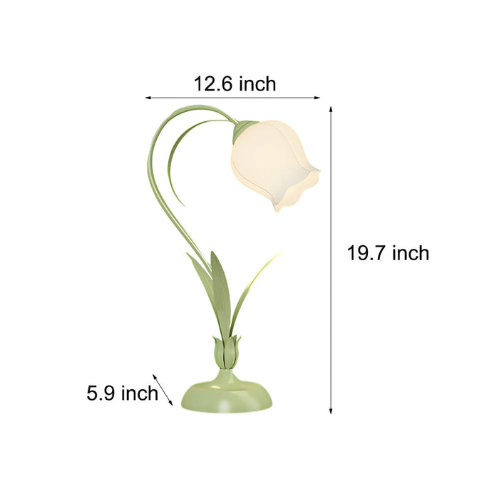 Pastoral Ins White Flowers 3 Step Dimming Green Rustic Style Table Lamp