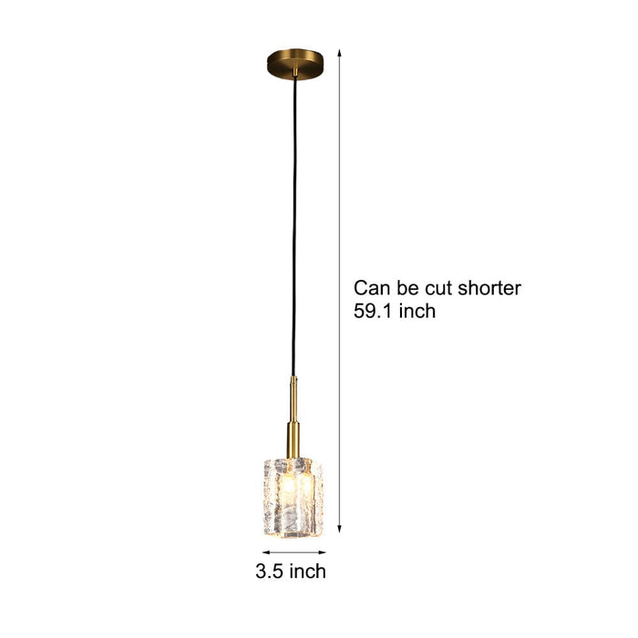 Crystal Cube Brass Pendant Light. 1-Light Copper Rod Kitchen Island Lighting