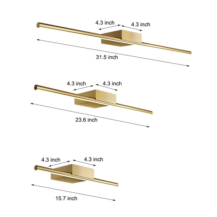 Modern 1-Light Brushed Brass Linear LED Vanity Light Bar for Bathroom. Natural Light
