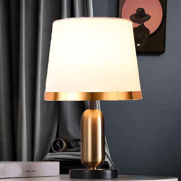 Vintage Button Switch Table Lamp with White/Black Fabric Shade