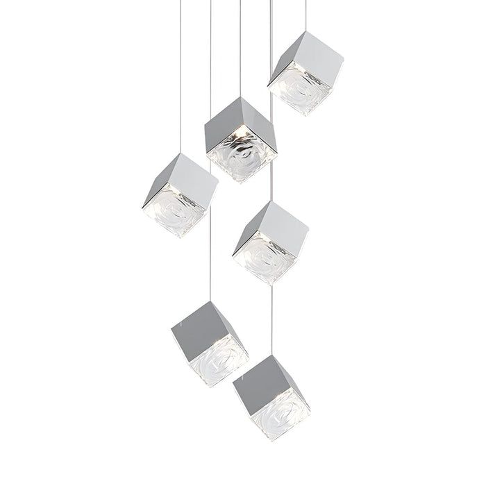 1/3/6/9-Light Multi Glass Ice Cube Metallic Staircase Chandelier in Gold/Chrome