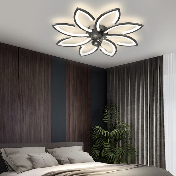 Modern Flowers Three Step Dimming LED Nordic Flush Mount Ceiling Fan Lamp