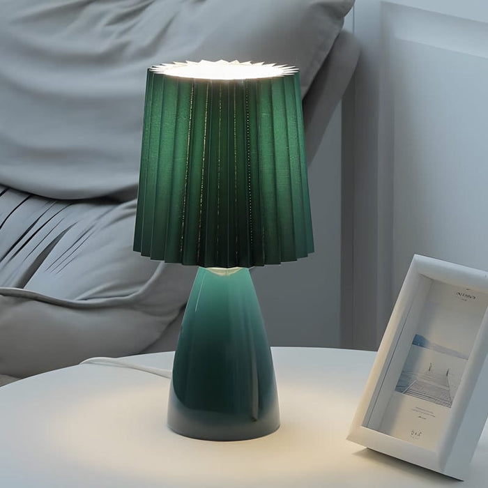 12'' Pleated Fabrics Glass Base USB Dimmable 1-Light Table Lamp