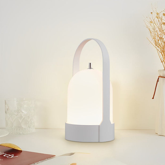 Electroplating Metal Portable Table Lamp With Arched Handle LED Touch Dimming Bedside Light