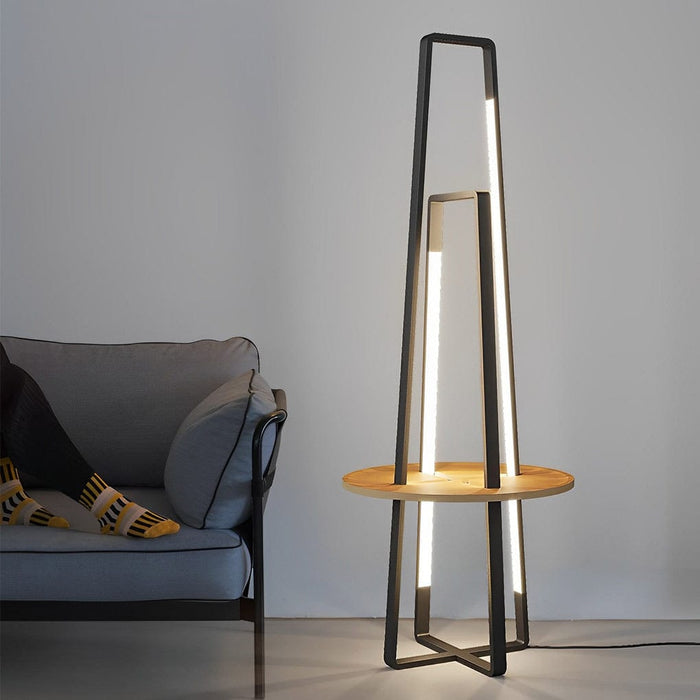 Iron 63''  Shelf Floor Lamp with Wooden Storage Shelves Living Room Standing Light
