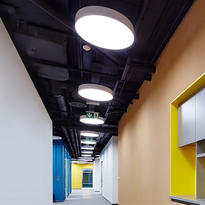 Round-panel LED Pendant Light for Commercial Spaces. Black/White