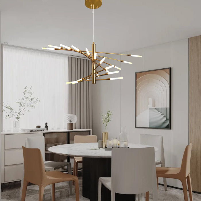 Modern Chandelier Rotating Fireworks. Black/Gold