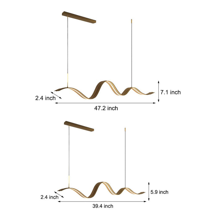 Long Copper Ribbon Waves LED Minimalist Nordic Dining Room Chandelier