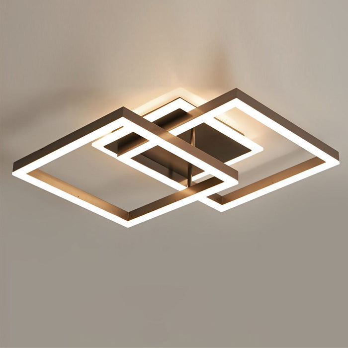 Square Overlapping LED Aluminum Brown Modern Ceiling Light Fixture