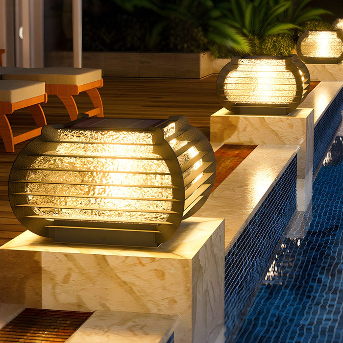 Square Lantern Waterproof LED Black Modern Solar Fence Post Lights