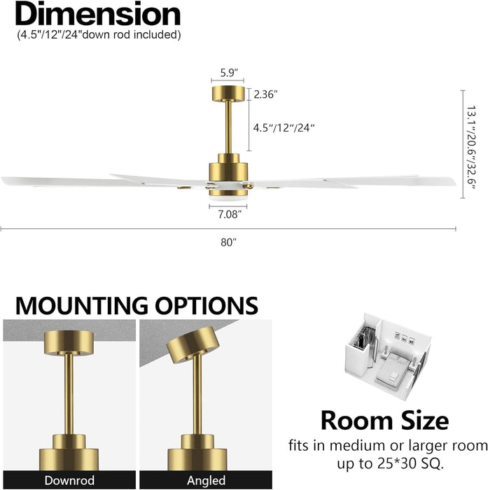 80 in. Black Huge Ceiling Fan with Lights and Remote, Wood 8 Blades Reversible Silent Ceiling Fan, Modern Large Ceiling Fan for Bedroom Dining Living Room-13-ErisView