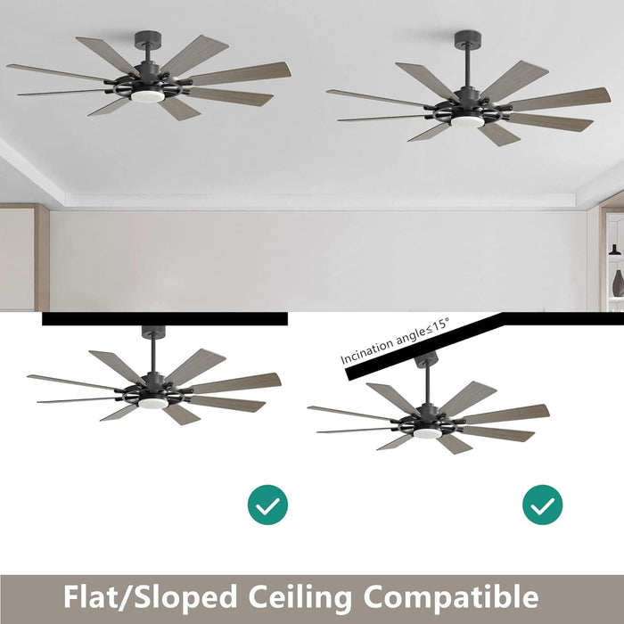 80 in. Black Huge Ceiling Fan with Lights and Remote, Wood 8 Blades Reversible Silent Ceiling Fan, Modern Large Ceiling Fan for Bedroom Dining Living Room-25-ErisView