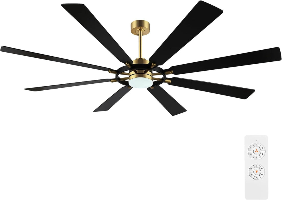 80 in. Black Huge Ceiling Fan with Lights and Remote, Wood 8 Blades Reversible Silent Ceiling Fan, Modern Large Ceiling Fan for Bedroom Dining Living Room-28-ErisView